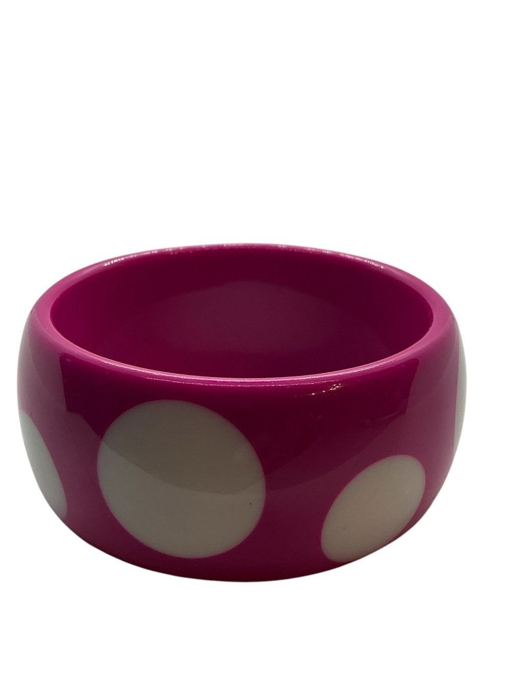 Wide Pink Polka Dot Bangle Bracelet With White Dots Retro Chunky Shiny Vibrant